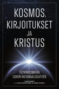 Kosmos, Kirjoitukset ja Kristus -kirjan kansi, jossa on avaruus ja auringonnousu planeetan takaa.