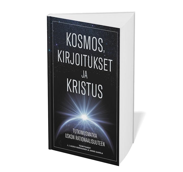 Kosmos, Kirjoitukset ja Kristus -kirjan kannessa on avaruus ja auringon kajastus planeetan takana.